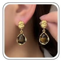 Yheakne Vintage Tigerauge Tropfen Ohrringe Gold Gehämmert Scheibe Ohrstecker Tigerauge Edelstein Baumeln Ohrring Braun Edelstein Tropfen Ohrring Schmuck Für Frauen