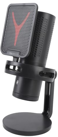 Pyhodi Microfono Dynamic RGB USB Condenser con Jack per Cuffie, Tasto Muto Sensibile Al Touch, Supporto D'urto, Supporto Desktop, Adattatore da USB a Tipo C, per Podcast, Streaming, Gioco