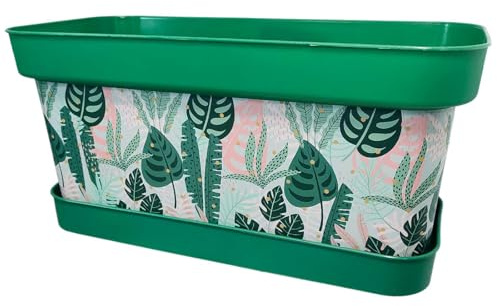 AC - Jardinera de plástico con Plato, Modelo Lunares Floral, Tiesto, macetero, Recipiente para Plantas, Fabricada en España (Verde - 40 cm)