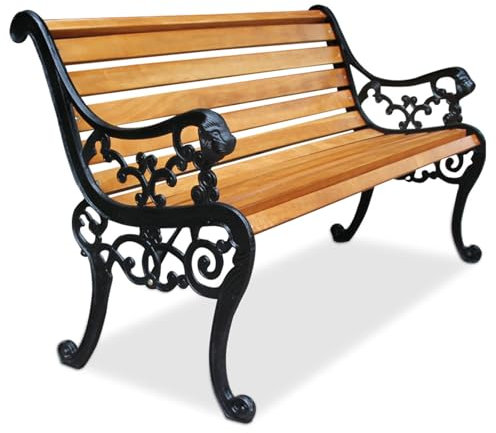 Gartenbank Wetterfest Metall Vintage Parkbank Terrassenstühle Straßenbank mit Löwenkopf-Armlehne Starke Tragfähigkeit für Balkon, Terrasse, Garten(Brass,1.2m)