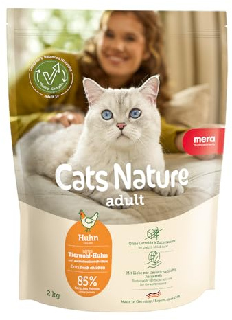 MERA Cats Nature Huhn 2kg Katzenfutter trocken ohne Zucker & Getreide | Hochwertige Rezeptur mit hohem Fleischanteil - Alleinfuttermittel, magenschonend, leicht verdaulich, Familienunternehmen