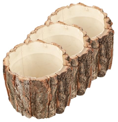 ELAYARD Holzpflanzgefäß 3 Stück mit Holzoptik für Sukkulenten Geschenkideen | Naturdesign, Wasserfestes Holzrinden Design, für Counters und Mantels, Dekorativ im Landhausstil
