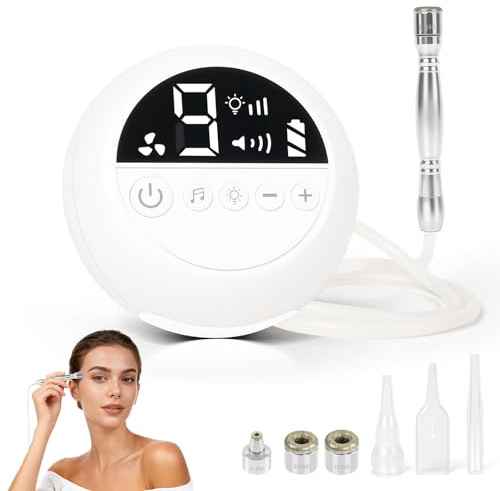 Machine de microdermabrasion améliorée 2025 pour des résultats de salon à la maison – Aspiration professionnelle de 65 à 68 cmHg avec 3 pointes en diamant, aspirateur portable rechargeable pour