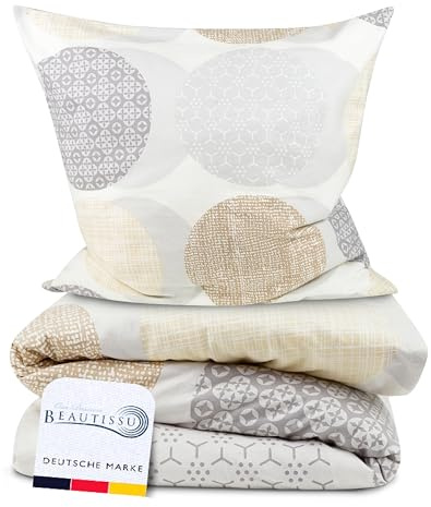 Beautissu Biber Bettwäsche 2teilig Baumwolle Flanell Winterbettwäsche Warme | 135x200cm Beige 100% Bettbezug & Kissenbezug 80x80cm Feinbiber Biberbettwäsche Bettwäsche-Sets Winter Bettgarnitur Josi