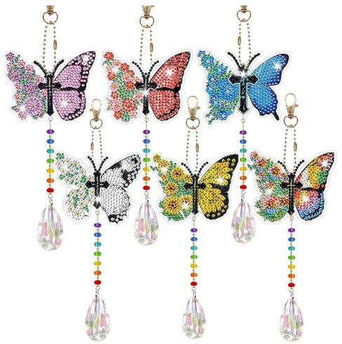 Pqahffowr DIY Painting Wind Chime Double Sided Paint Hanging Ornament for Garden Wind Spinner Butterfly 6 Pieces