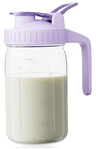 CAKEEYUM Bouteilles de stockage de lait maternel Pichet lait maternel étanche 32 oz avec poignée Bouteilles stockage en verre à verser facilement et en toute sécurité pour réfrigérat