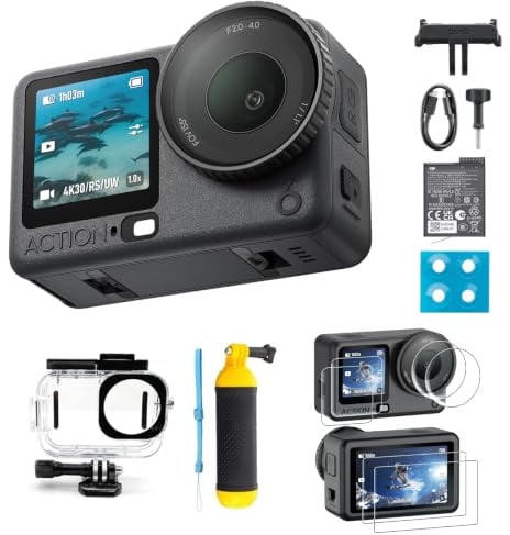 DJI Osmo Action 6 Essential Combo mit Mic Mini Sender Combo, Action-Cam 4K mit 1/1,1″-Quadratsensor, Variable Blende von f/2,0-f/4,0, kältebeständig, 4 Std. Akku