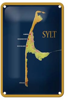 Femer Blechschild Reise 12x18 cm Sylt Karte von Oben Deko Schild