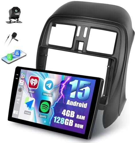 SIXWIN 4+128G Android 15 Radio de Coche para Nissan Micra 2010-2017 con Pantalla 9'' HD, Wireless CarPlay, Android Auto, GPS Integrado y Mirror Link, Bluetooth 5.0,FM/RDS Radio con Cámara Trasera