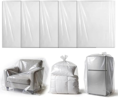 5 Pcs Extra Large Clear Plastic Storage Bags 130x150cm for Clothes | Heavy Duty Large Storage Bags, Durable Plastic Bags for Quilts, Furniture, Suitcases, Bikes, Big Plush Toys
