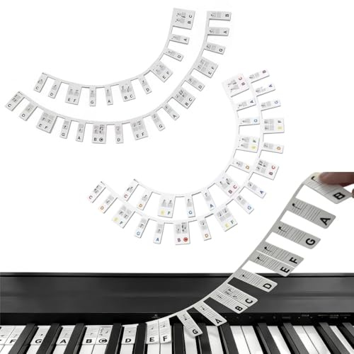 Piano Keyboard Stickers, 2 Pack Piano Keyboard Note Labels, 81-Key | Removable Piano Notes Overlay for Learning, 81-Key Standard Full-size Piano Notes Guide for Beginner (White + Colour)