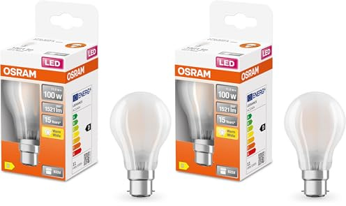 Osram LED Star Classic A100 LED Lampe für B22d Sockel, Birnenform, mattes Glas, 1521 Lumen, warmweiß (2700K), Ersatz für herkömmliche 100W Glühbirnen, nicht dimmbar, 1er-Pack (Packung mit 2)