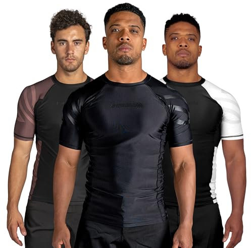 Sanabul Essential Short Sleeve Rash Guard MMA BJJ Wrestling Grappling Jiu Jitsu, All Black, XL