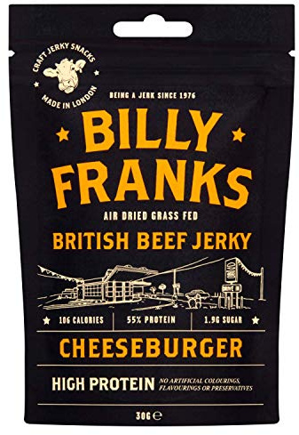 Billy Franks Beef Jerky - High Protein - Healthy Snack - Biltong - Cheeseburger - 10 Packs x 30g