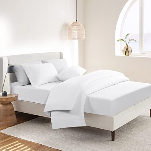 RUIKASI Bedding Sets King Size Bed - 4 Piece Bedding Set Kingsize Bed, Deep Pocket Fitted Sheet and Duvet Cover with Pillow cases, Soft Microfiber Duvet Set with Zipper, White