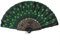 Fliyeong High end Ladies Sequin Embroidered Peacock Tail Pattern Black Cloth Folding Hand Fan (Green)