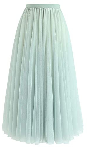 Chicwish Damen Flieder Creme Grau Rosa Schwarz Layered Mesh Ballett Ball Party Tüll Tutu A-Linie Maxi Rock - Grün - S/M