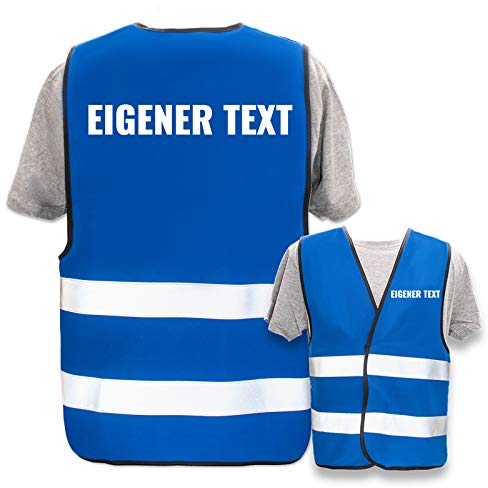 Bedruckte Marken-Warnwesten mit Leuchtstreifen * Standard- o. Reflex-Druck * Einsatzkräfte, Warnweste Begriffe Einsatzkräfte:Eigener Text, Farbe + Größe:Blau (XL/XXL)