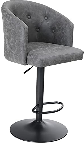 ALPHA HOME Drehbarer Barhocker 1er Set Höhenverstellbarer Barstuhl Tresenhocker Modern aus PU-Leder Bistrohocker mit gepolsterter Rückenlehne Fußstütze und verchromtem Metallsockel