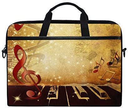 HaJie Laptop-Tasche Retro Vintage Musik Note Piano Computer Case 14-14,5 in Schutztasche Reise Aktentasche mit Schultergurt für Männer Frauen Jungen Mädchen