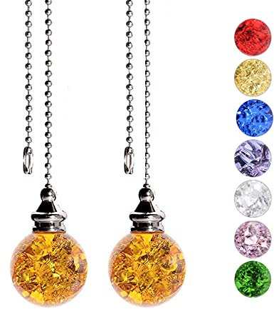 SUR-CIEL 2PCS Ceiling Fan Pull Chain, Ceiling Fan Pull Chain Extension, Fan and Light Pulls for Ceiling Fan, Ceiling Fan Pulls, Fan Chains Extensions with 21 Inches Ball Beaded Pull Chain, Amber