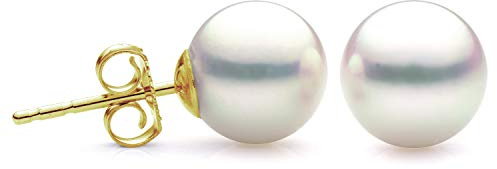 Unique Pearl Ohrstecker aus 14 Karat Gold, 4 - 4,5 mm, weiße Akoya-Salzwasser-Zuchtperle, AAAA-Qualität, Perle, Perle