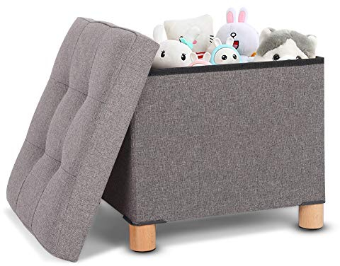 Cocoarm Sitzhocker mit Stauraum, 3 In 1 Faltbare Sitzwürfel mit Gepolstert und Füße aus Massivholz für Wohnzimmer Flur Kinderzimmer 38 x 38 x 35 cm Dunkelgrau