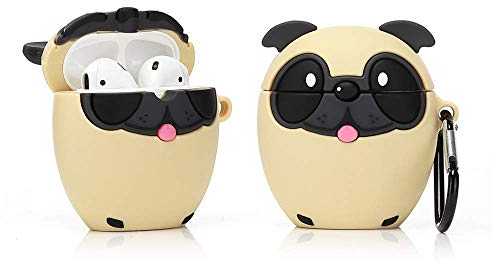 YIGEYI Silikon Hülle Kompatibel mit Airpods 1 & 2 Funny Cute 3D Cartoon Case Cover[Nette Tier-Haustier-Reihe] (Mops)