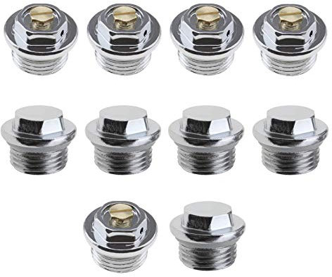 be in your mind 5pcs 1/2 Pouce BSP Radiateur Manuel Purge d'air Vannes et 5pcs Bouchons d'obturation avec Connexion de Filetage Joint Torique Scellé