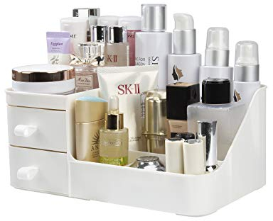 MoonSing Make-up Organizer, Kosmetik Aufbewahrungsbox mit 3 Schubladen, Organiser Halter für Mascara, Lippenstift, Nagellack, Aufbewahrung für Badezimmer, Schminktisch, Büro Weiß