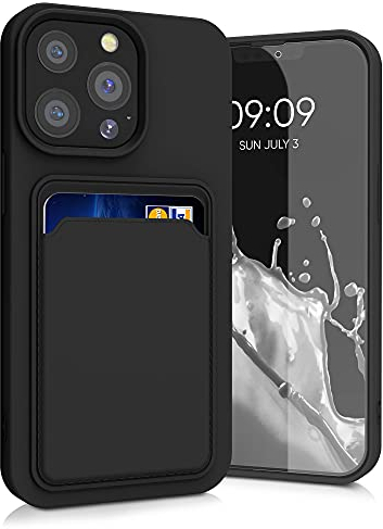 kwmobile Custodia Compatibile con Apple iPhone 13 Pro Cover - Back Case Cellulare con Slot Porta Carte - Morbida in Silicone TPU nero