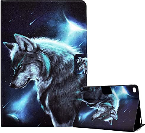 CXTcase Funda para iPad 9.7 / iPad Air 2 / iPad Air Folio TPU+PU Función de Soporte Ultra Slim Protectora Smart Cover Tableta Carcasa iPad 9.7 2018/2017 6a/5a Gen, Lobo de Cielo