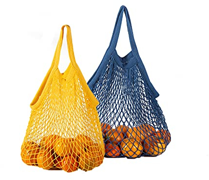 JUJUCAT einkaufsnetz Netz Einkaufstasche 2 Stück Wiederverwendbar Mesh Baumwolle Einkaufen Tote Handtasche tragbar Einkaufsnetz Veranstalter für Lebensmittel einkaufen Outdoor