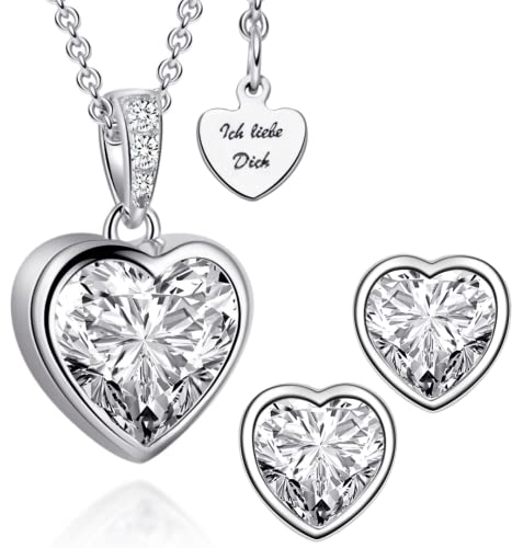 Schmuck Set Damen Silber 925 Herz Schmuckset 3tlg Kette Ohrringe Set Halskette Ich Liebe Dich Damenschmuck Silberschmuck Geburtstag Hochzeitstag Jahrestag Geschenke Frauen Freundin Sie Geschenkidee