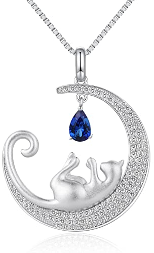 jiamiaoi Colgante gato plata de ley Colgante gato y luna Collar Gato Plata Colgante gato mujer Colgante gato luna plata Colgantes mujer con forma de gato strass para mujeres niñas