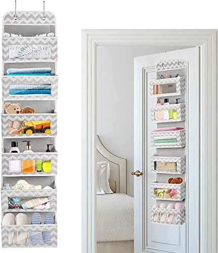 Hängeorganizer mit 6 Durchsichtigen Taschen, Hängeaufbewahrung mit 2 Haken, Hängeregal Schrankorganizer Kleiderschrank Organizer Ordnungssystem für Tür Bad Kinderzimmer Wohnzimmer Schlafzimmer