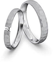 JC Trauringe Gold 585 Gold Paarpreis Gehämmert I Partnerringe Weißgold mit Gravur in edler Schatulle I 2 Hochzeitsringe Herrenring ohne & Damenring mit Zirkoniasteine I ICT63