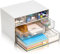 Lyellfe 3 Tier Desk Organizer with Drawer, Stackable Desktop Storage Box, Clear Plastic Office Supplies Jewelry Storage Case, Makeup and Stationary Organizer for Cosmetic, School Supply