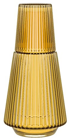 American Atelier Caraffa d'acqua vintage da comodino con bicchiere, brocca a coste da 1050 ml e bicchiere abbinato funge da coperchio per camera degli ospiti, ufficio o regalo, 11,4 x 23,5 cm (ambra)
