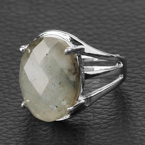 Oeuf Forme Pierre Naturelle Anneaux Multifacettes Cabochon Violet Cristal Lapis Argent Couleur Bague Pour Femmes Réglable,Labradorite