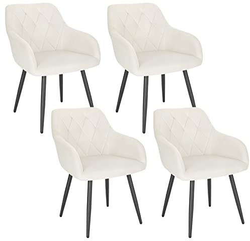 WOLTU Chaises Salle à Manger Lot de 4, Chaise de Cuisine en Velours, Assis Rembourré avec Accoudoirs et Dossier, Pieds en Métal, Blanc, BH352cm-4