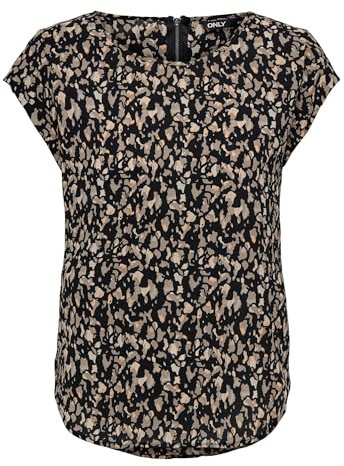 ONLY Damen Einfarbige Kurzarm Bluse Basic Rundhals Ausschnitt Blusen T-Shirt Blouse Oberteil ONLVIC, 15161116,Black/AOP:cora Graphic,38