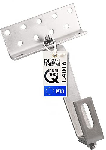 STROMWERK Dachhaken für Solar Befestigung - 140 mm lange hochfeste Halterung aus Edelstahl, 3fach verstellbar, mit 2x Schrauben M10, universal passend für Ziegeldach Photovoltaik Solarpanel (1 Stück)