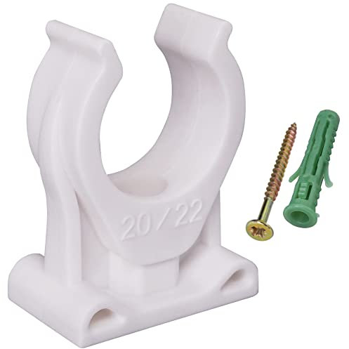 SKIR'CO (20 piezas) Clips de tubo, abrazaderas de plástico para tubos de 20-22 mm, abrazadera de tubo tipo U, ganchos de manguera, clips blancos para tubos