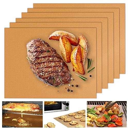 UBeesize Alfombrillas de Cobre para Parrilla al Aire Libre, Juego de 6 Alfombrillas de Parrilla Resistentes, Alfombrillas antiadherentes para Parrilla de Barbacoa y Alfombrillas para Hornear,
