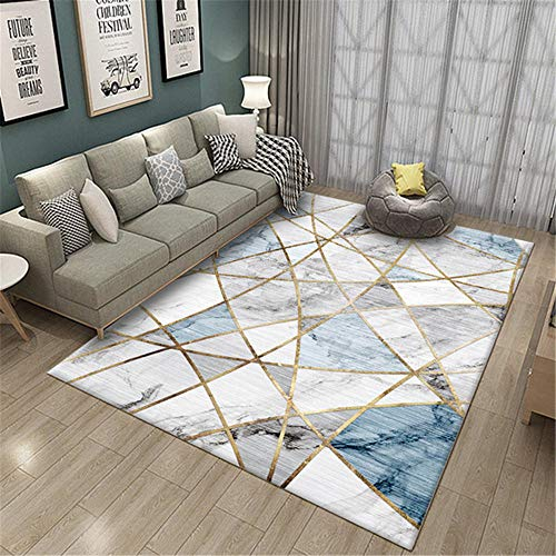 ESOUY Teppich für Wohnzimmer Schlafzimmer Teppichstudie Teppich mit konturgeschnittenem Karomuster Marmoroptik rechteckig Dicke ca. 0,5cm maschinenwaschbar - Mehrfarbig_120 x 160cm