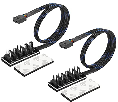 CERRXIAN Répartiteur de Ventilateur PWM 4 Broches pour PC et CPU - Adaptateur 1 à 5 Voies (0,3 m) - Lot de 2