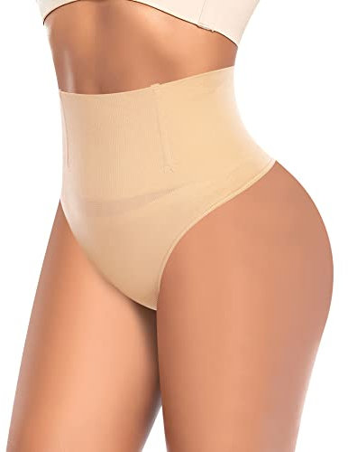 YARRCO Gaine String Ventre Plat Femme Noir Beige Blanc (Beige-Mid Waist,XXL)