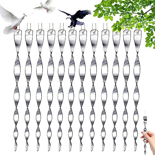 Amebleak 12 PCS Répulsif Oiseaux, Répulsif Oiseaux Reflechissants Rotatif, 30 cm Barre Oiseaux 360 Degrés Réfléchissant en Spirale Lumineux, pour Balcon, Arbres Fruitiers, Potager