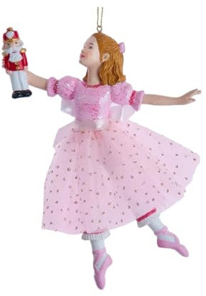 The Bridge Collection Clara Ballerina Ornament – Rosa Ballett Nussknacker Ornament für Urlaubsdekoration – Tanzende Clara mit Nussknacker Weihnachtsdekoration